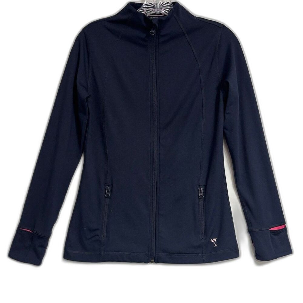 EUC Golftini Navy/Pink Double Zip Golf Sport Jacket "Martini" Logo Pink Cuffs-S